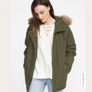OLD NAVY women's fur trimmed hood olive green utility winter coat parka size XS